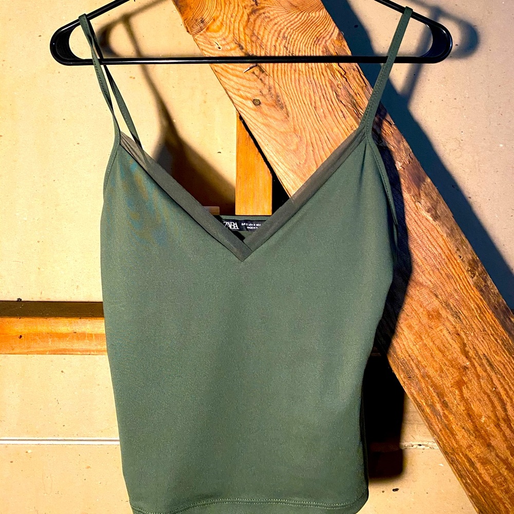 Green , v neck formal shirt from Zara